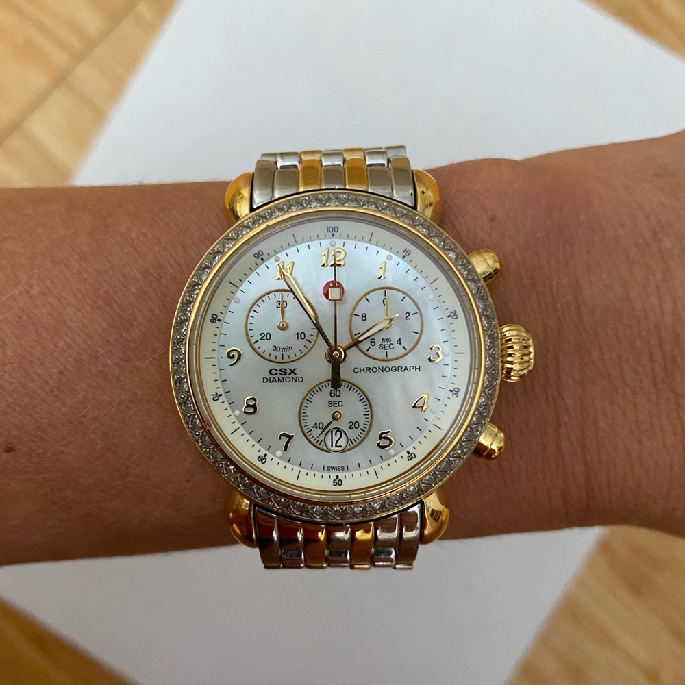 Michele Two-Tone 18k Gold and Steel Diamond Dial Watch